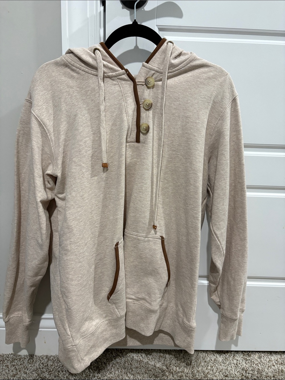 Ariat Women's Cream Hoodie with Brown Trim and Button Placket
